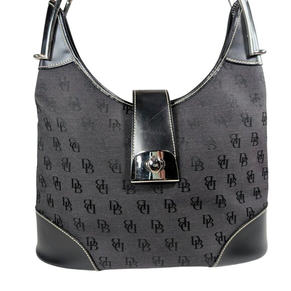 Dooney & Bourke Black Signature Crescent Canvas Leather Y2K Hobo Shoulder Bag - Picture 2 of 10